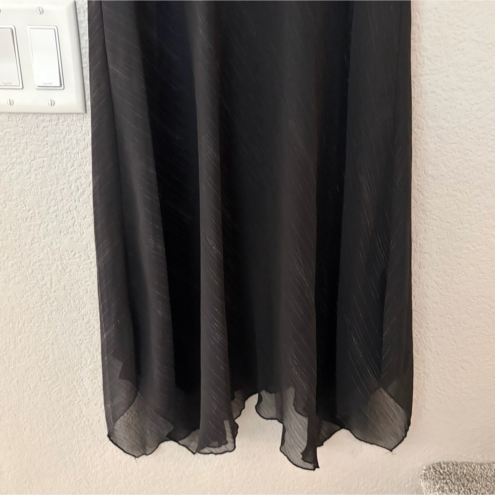 Bisou Bisou Black Metallic Pinstripe Smocked Waist Handkerchief Hem Dress SIZE 8 - Picture 5 of 9